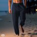 Men's Cotton Linen Pants Summer Casual Beach Drawstring Elastic Waist Straight Leg Breathable Comfortable Trousers_voghion.com