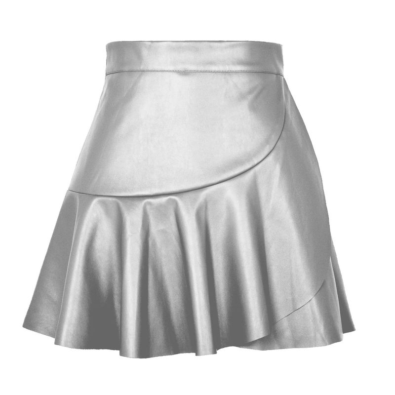 Damen hohe Taille gekräuselter unregelmäßiger Lederrock Mode sexy heißes Mädchen PU kurzer Rock grenzüberschreitende Damenbekleidung_voghion.com