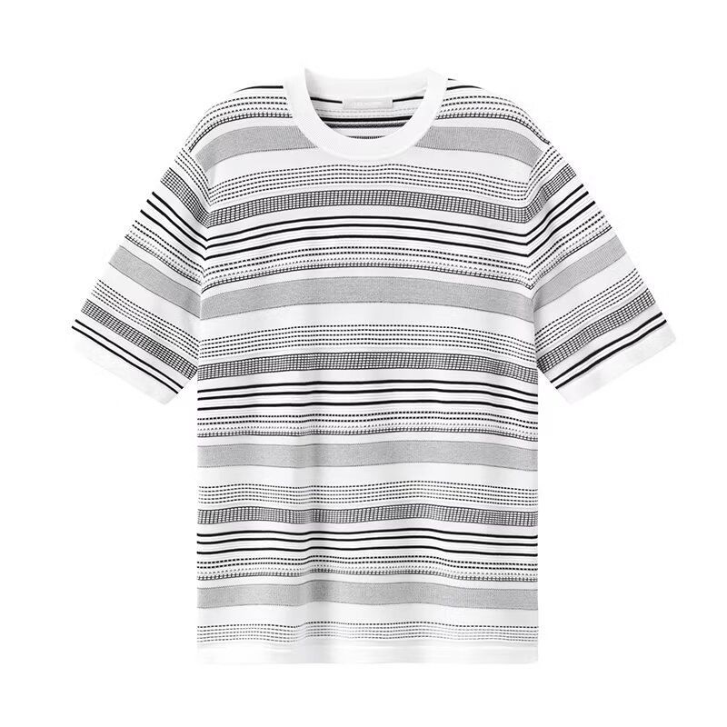 Härekleeder gestreift gestrickt kuerzärmlech Hären Ronnhals Summer Trend Moud schéin Äisseid T-Shirt Hären hallefärmlech T-Shirt_voghion.com
