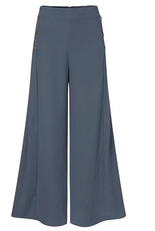 2024 Spring/Summer New Women's Button Elastic High Waist Summer Wide Leg Pants_voghion.com