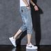 Denim-Sieben-Punkt-Länge, dünne, trendige Bermuda-Shorts für den Sommer, dehnbare, lockere Passform, lässige Haremshose für Herren_voghion.com