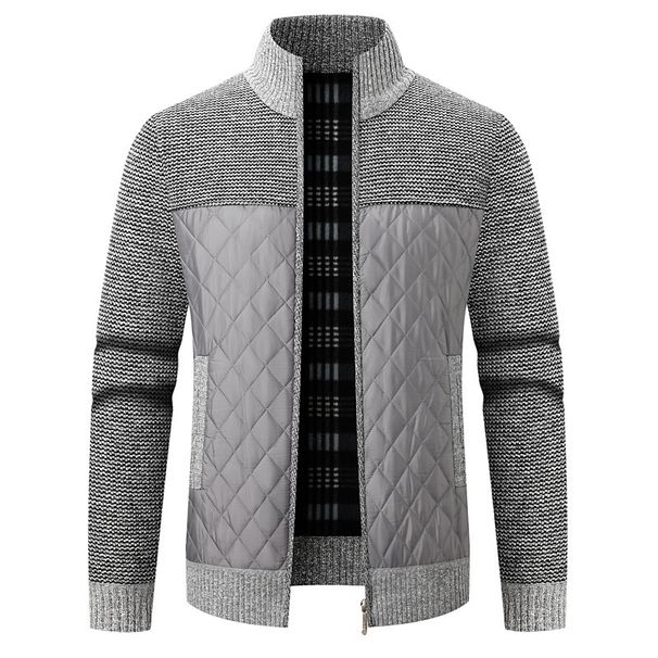 Men's Fleece-Lined Stand Collar Sweater – Winter Warm Zip-Up Knit Jacket With Color Blocking_voghion.com