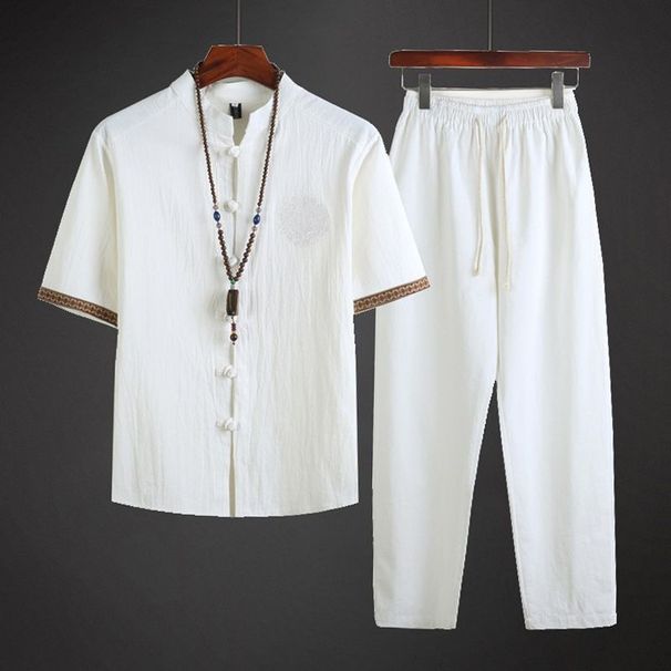 Herrenbekleidung Herren Sommer Dünner Leinenanzug Zweiteiliger Anzug Retro Baumwolle Und Leinen Tee Zen Anzug_voghion.com