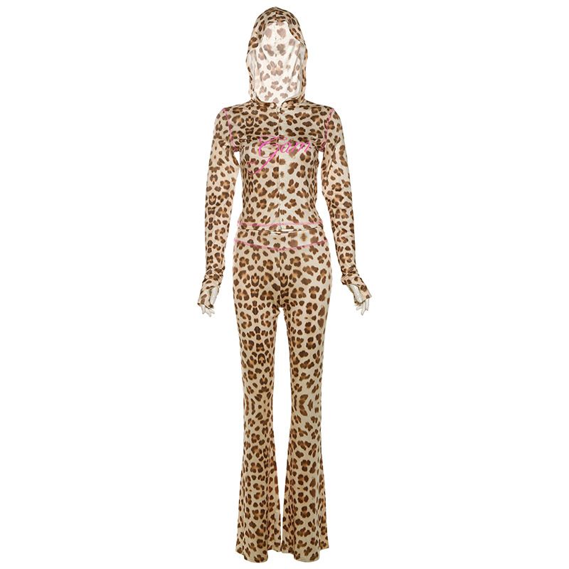 Wind 2024 Summer New Product Printed Hoodie Top Leopard High Waist Tight Pants Set For Women_voghion.com