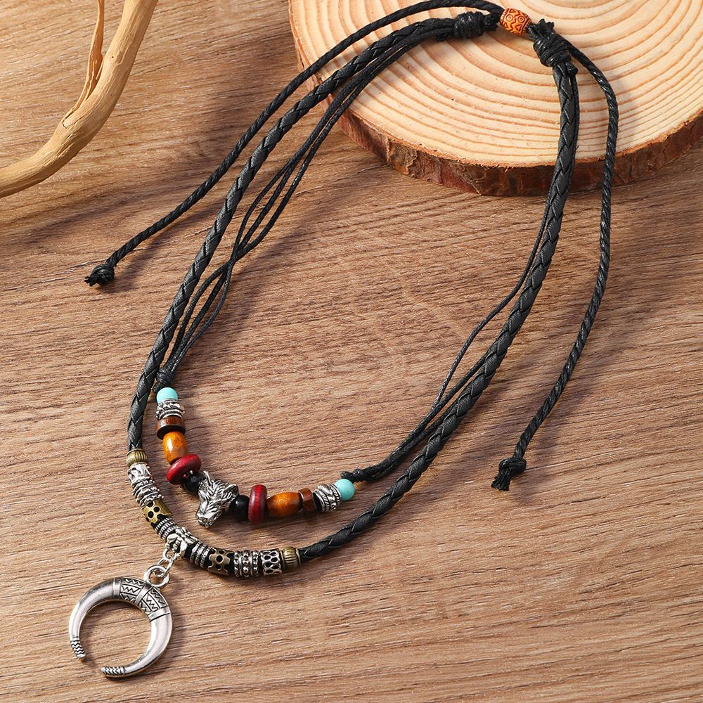 Collana con ciondolo in lega intrecciata, design con coulisse lunga, accessori unisex multistrato fatti a mano con perline_voghion.com