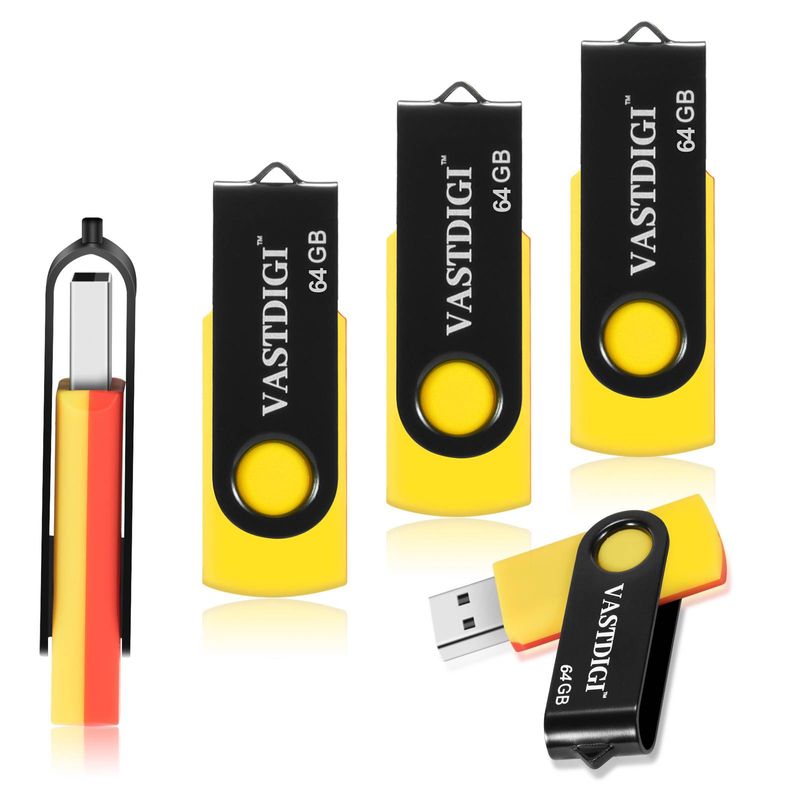 Unidad flash USB VASTDIGI de 64 GB (paquete de 5), memoria USB 3.0 de alta velocidad, giratoria, con luz LED_voghion.com