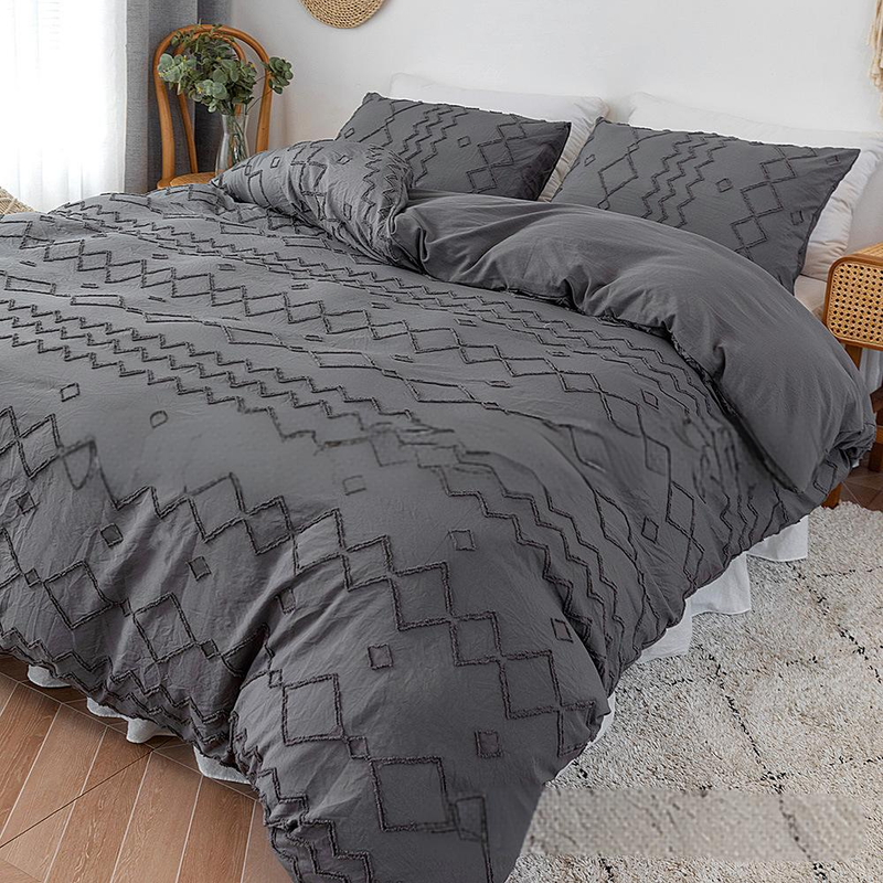 Bettwäsche im Craft-Stil, einfarbig, Schnittblumen-Serie, rautenförmig, Heimtextilien, dreiteiliges Set_voghion.com