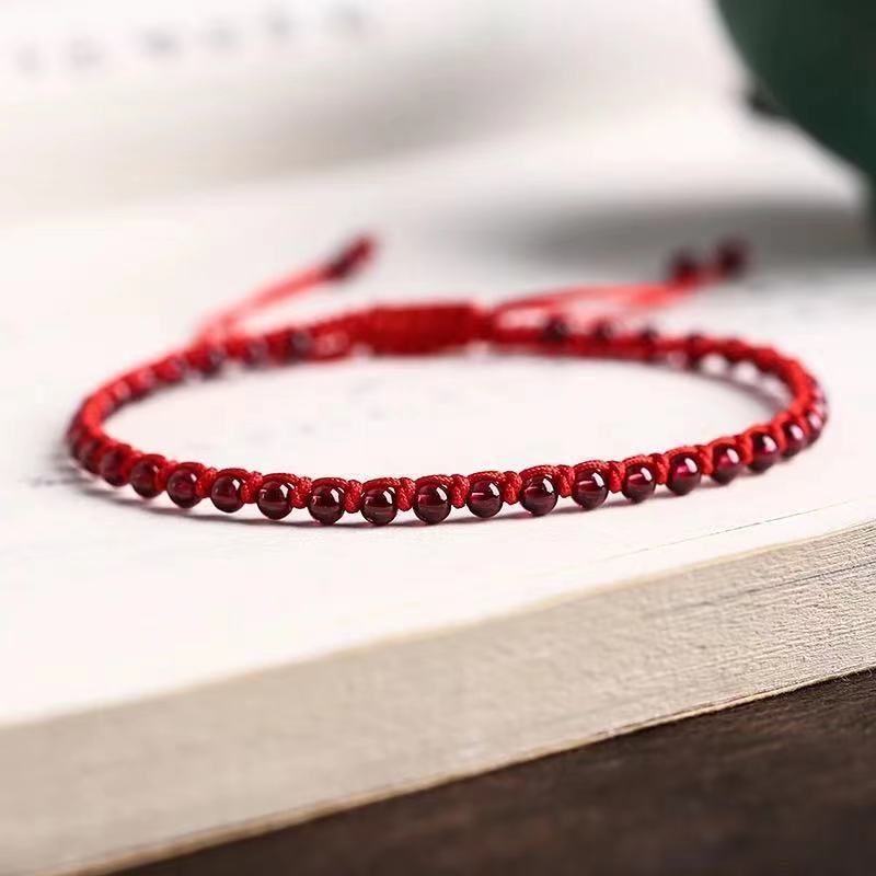 Natural Garnet Bracelet Anklet Style Red String Women's Handmade Weaving Zodiac Year Best Friend Gift Live Broadcast_voghion.com