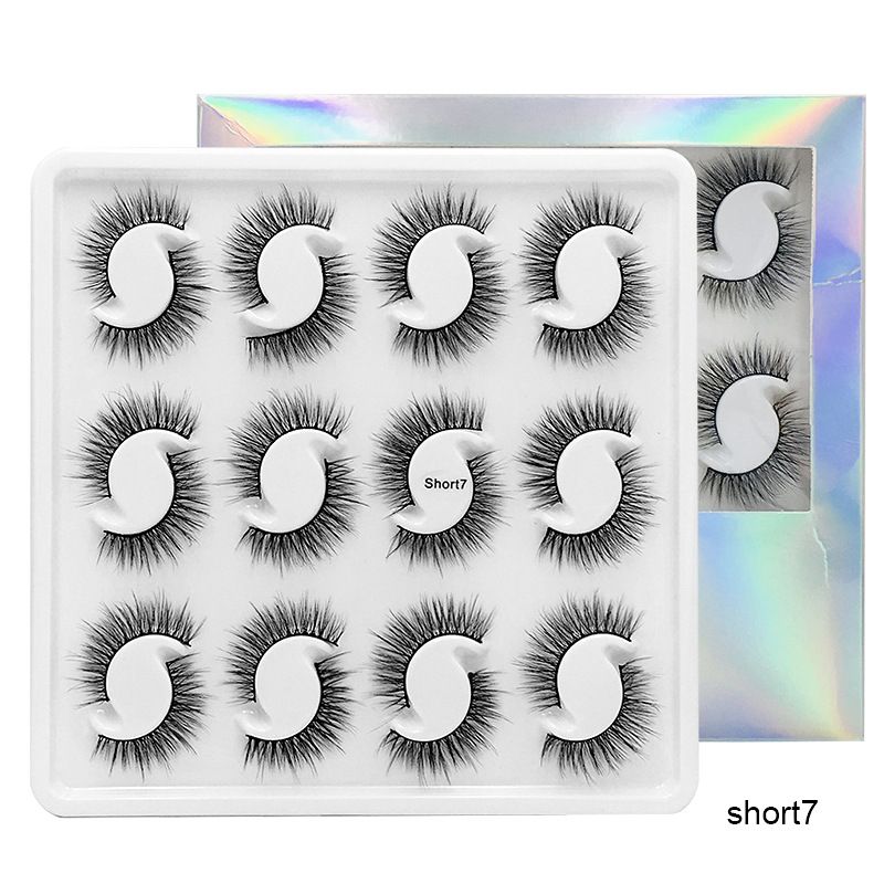 Lash extension set 12 pairs of laser box false eyelashes 3D three-dimensional thick eyelashes short 5-15mm false eyelashes_voghion.com