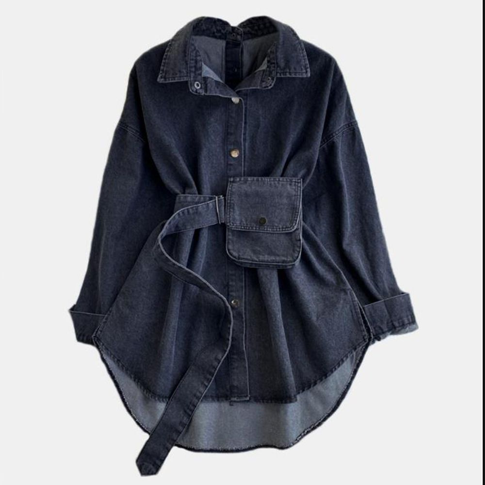 Chemise en jean à nouer dans le dos – Haut cache-cœur ajustable avec dos ouvert et ceinture amovible (OSFA, bleu/noir, style streetwear pour un rendez-vous galant)_voghion.com