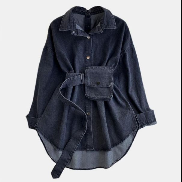 Chemise en jean à nouer dans le dos – Haut cache-cœur ajustable avec dos ouvert et ceinture amovible (OSFA, bleu/noir, style streetwear pour un rendez-vous galant)_voghion.com