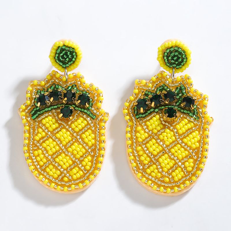Orecchini con perline di riso intarsiate, orecchini creativi, orecchini a forma di ananas, stile etnico, regalo commemorativo per le donne_voghion.com