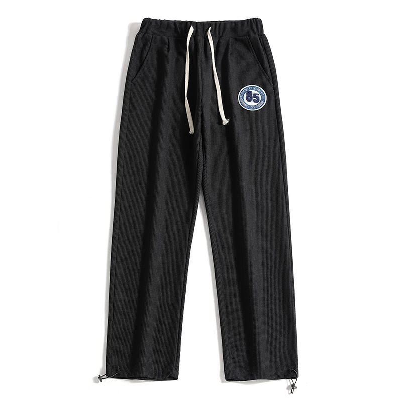 Lässige Jogginghose aus Waffelstrick für Herren mit Kordelzug in der Taille und Stickerei – locker sitzende Unisex-Jogginghose für den Alltag_voghion.com