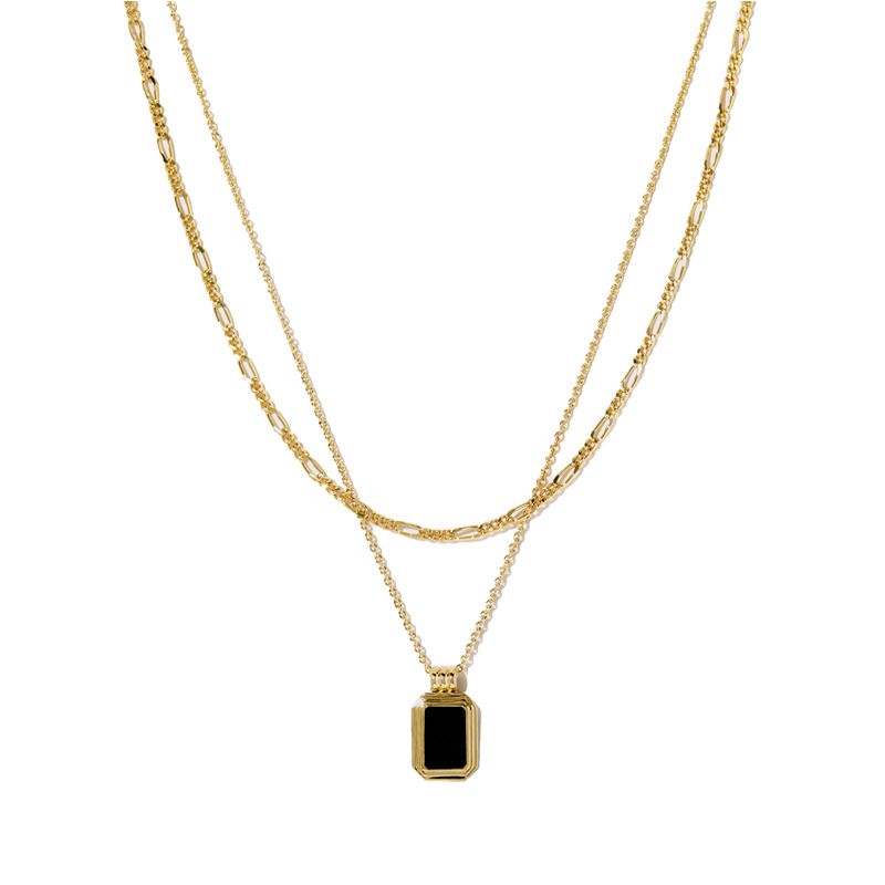 Collana con conchiglia bianca e nera a doppio strato in stile P9562ins per donna, design di moda di nicchia, in acciaio al titanio_voghion.com