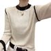 girl High-End Color-Block Round Neck Knitted Base Shirt Women, Slim Fit Pullover Soft Sweater For Spring And Autumn, Long_voghion.com