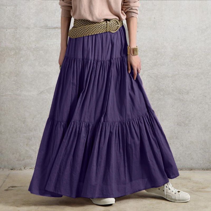 Women's ruffled casual skirt Plain skirt Vintage style pleated skirt_voghion.com