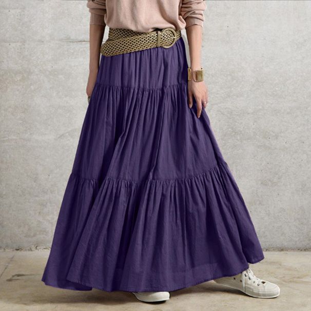 Women's ruffled casual skirt Plain skirt Vintage style pleated skirt_voghion.com