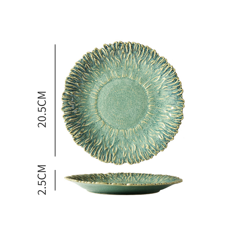 Ofengeänderter Keramik-Blumenteller im Retro-Stil, kreativer Teller mit Sonnenblumenmotiv, Obstsalatteller_voghion.com