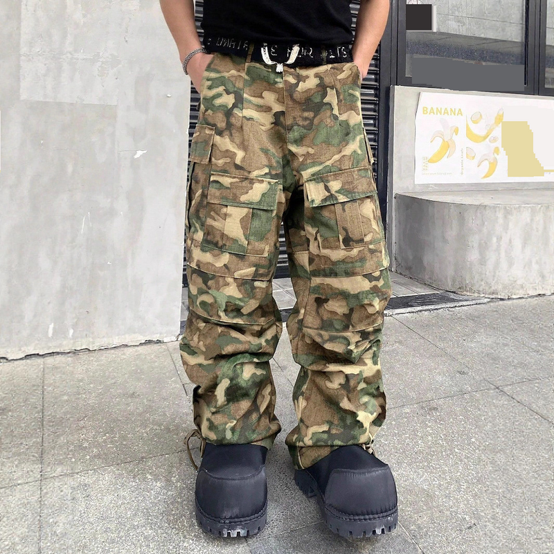 Men's Overalls American Street Style Camouflage Outdoor Activities Straight Casual Pants_voghion.com