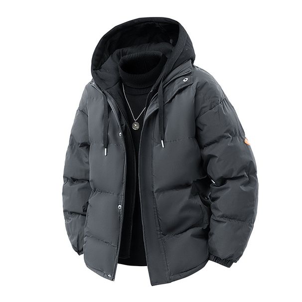 Men's Stylish Winter Hooded Jacket With Faux Layered Design, Lightweight Warm Polyester Puffer Coat Casual Streetwear (Black, Grey, Blue, Khaki)_voghion.com