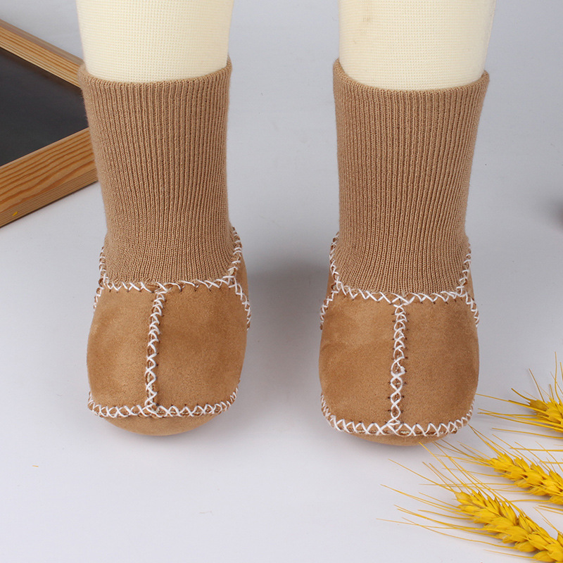 Autumn and winter 0-1 year old baby shoes and socks, non-slip soft sole plus velvet indoor shoes for men and women, thickened and warm toddler shoes 2_voghion.com