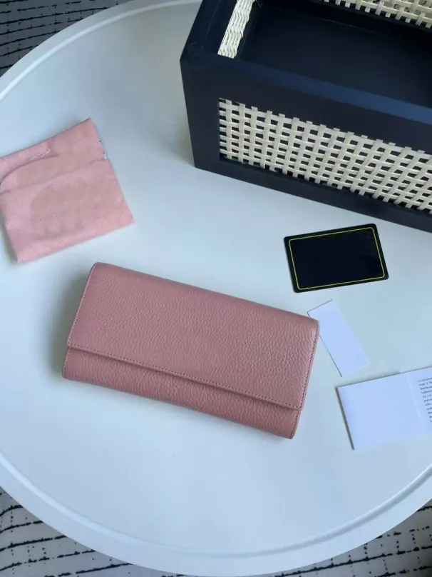 Lange Geldbörsen für Damen aus echtem Leder, Kartenhalter aus genarbtem Kalbsleder | 2024 Designer-Geldbörse_voghion.com