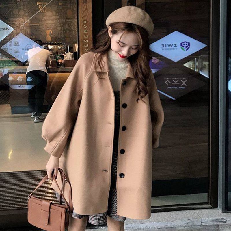 2025 Spring And Autumn Wool For Women, Petite Hong Kong Style, Versatile Mid-Length Loose Slimming Woolen Coat_voghion.com