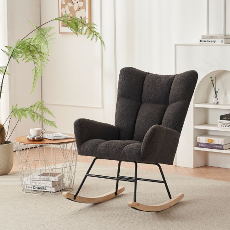 Moderner Schaukelstuhl Mit Hoher Rückenlehne Und Armlehnen, Bequeme Und Einzigartige Stühle Geeignet Für Wohnzimmer, Schlafzimmer Und Innenhöfe (gris)_voghion.com