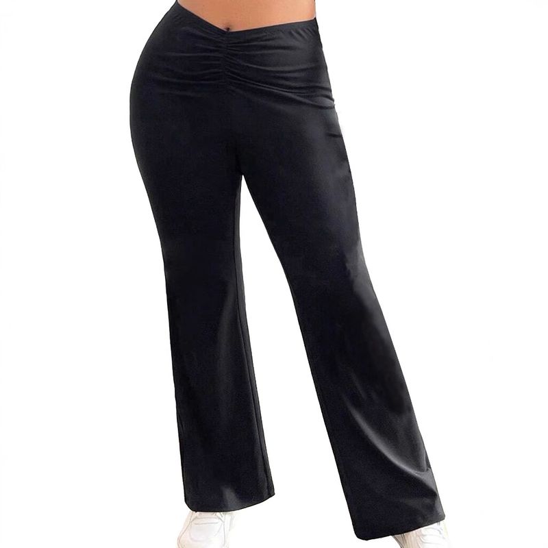 Women's Clothing Summer Casual Versatile Design Yoga Wide Leg Sports V Waist Slim Flared Trousers_voghion.com