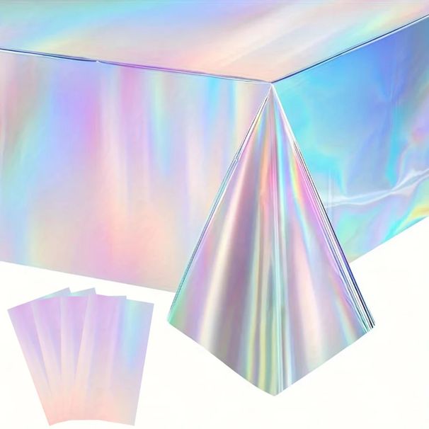 Holographic Tablecloth Decorations Shiny Iridescent Laser Disposable Table Covers For Birthday Wedding Iridescent Disco Party_voghion.com