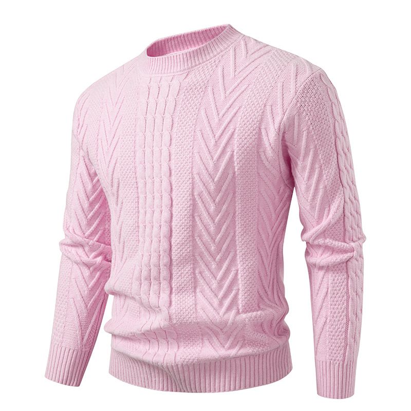 Maglione casual da uomo in maglia oversize con scollo rotondo, comodo da indossare a strati in autunno e inverno_voghion.com