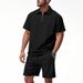 Herren Schweres, lockeres, lässiges, einfaches Poloshirt mit Schachbrettmuster und Reißverschluss, kurzärmelig, Shorts-Set_voghion.com