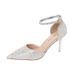 6692A Braut-Hochzeitsschuhe mit spitzer Zehenpartie, Kristall- und Paillettenbesatz, Stiletto-Absatz, Knöchelriemen, hohle Details_voghion.com