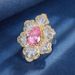 Zhuang Shengsheng Jewelry Copper Bottom Gold Plated Simulation Sakura Pink Creative Flower Shape Full Diamond Luxury Set_voghion.com