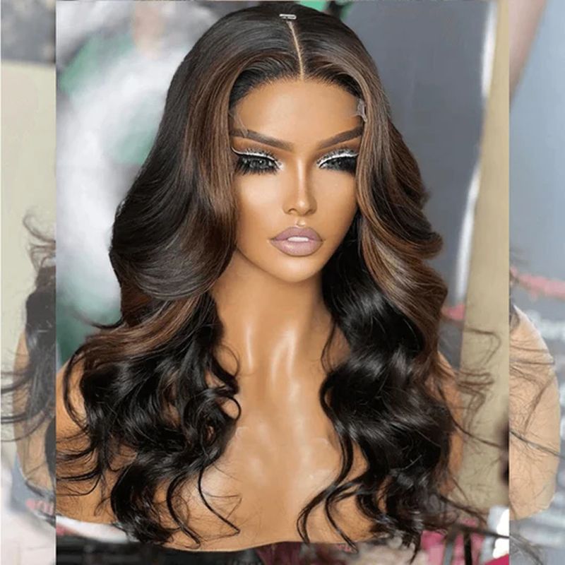 1B#/4# Highlight Color Body Wave Swiss Lace Wigs 150% Density Virgin Brazilian Wavy Glueless Lace Wigs for Women_voghion.com