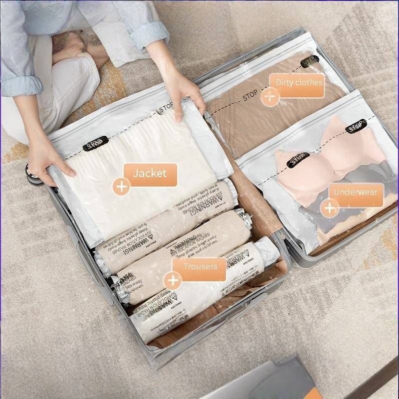 Hand-Roll Reiscompressietassen Zonder Pomp Vacuüm Opslag (Verdikte & Duurzame Ruimtebesparende Waterdichte Kofferorganizer Reisbenodigdheden)_voghion.com
