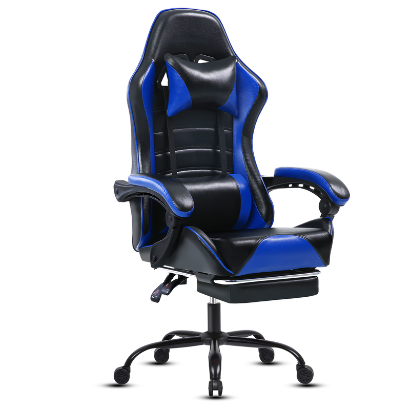 Multifunktionaler Gaming-Stuhl mit ergonomisch verstellbarer Rückenlehne, Armlehnen mit Verbindungsstücken und hochdichtem Kissen, Blau_voghion.com