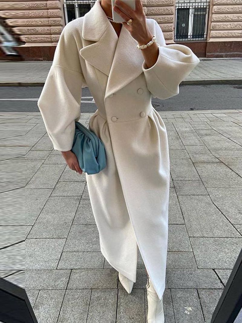 2023 Spring Women Elegant Woolen Blend Coat Fashion Thicken Lapel Double-Breasted Long Jackets Office Lady Cashmere_voghion.com
