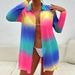 Women's irregular printing and dyeing multi-color long-sleeved long summer swimming mesh clothes_voghion.com
