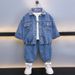 Kid's Clothing Boys Spring and Autumn solid color denim suit 2024 trendy boys casual two piece suits for small and medium sized children's clothing_voghion.com