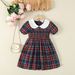 Mother & Kids One piece of 2024 summer new style girls short-sleeved dress for little girls plaid doll collar dress_voghion.com