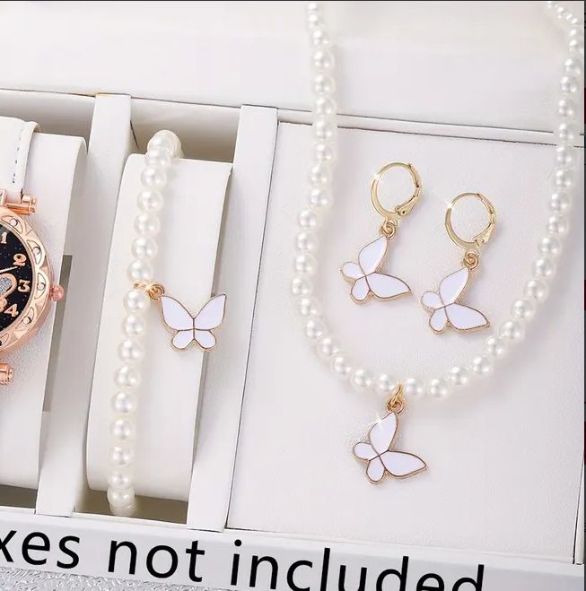 Completo di gioielli di perle, completo di collana, bracciale e orecchini a farfalla coordinati per ragazze_voghion.com