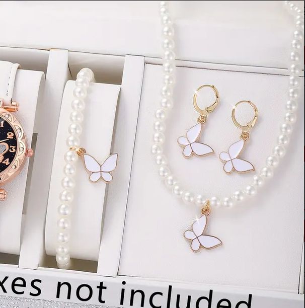 Completo di gioielli di perle, completo di collana, bracciale e orecchini a farfalla coordinati per ragazze_voghion.com