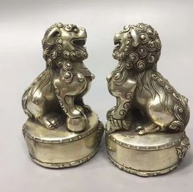 MOEHOMES China Collectible Decorated Old Handwork a pair of Tibet Silver Lion, unicorn Statue metal crafts_voghion.com