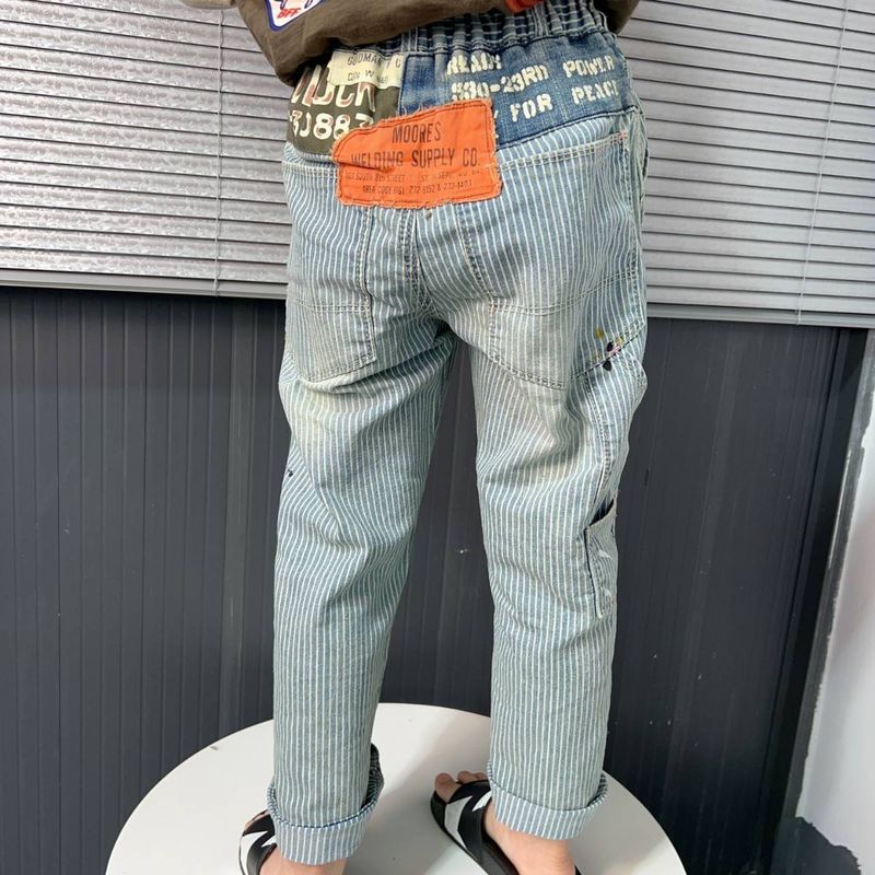 Kids' Distressed Splash Color Striped Jeans – Soft Cotton Denim Pants For Boys & Girls (Ages 3-8, 90-140cm) | Trendy Unisex Spring Trousers_voghion.com