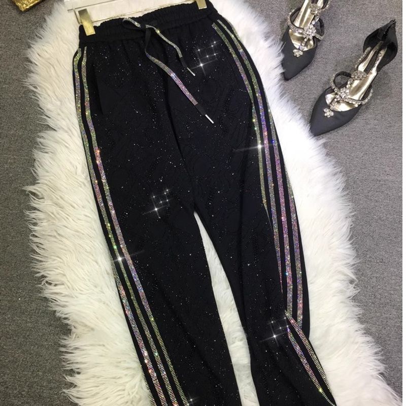 Îmbrăcăminte pentru femei, pantaloni sport slim fit, cu patru bare, rezistenți, cu diamant, pentru femei, de toamnă și de iarnă_voghion.com
