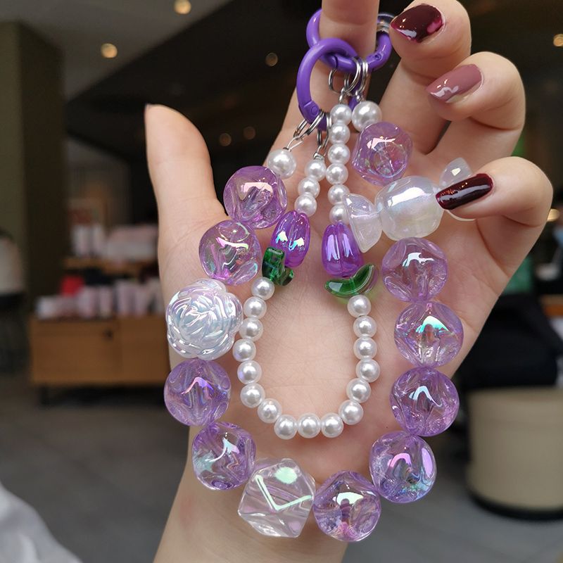 Mobile Phone Strap Wrist Chain Colorful Round Beads Handmade Pearl Beaded Pendant Short Phone Case Universal Anti Loss_voghion.com