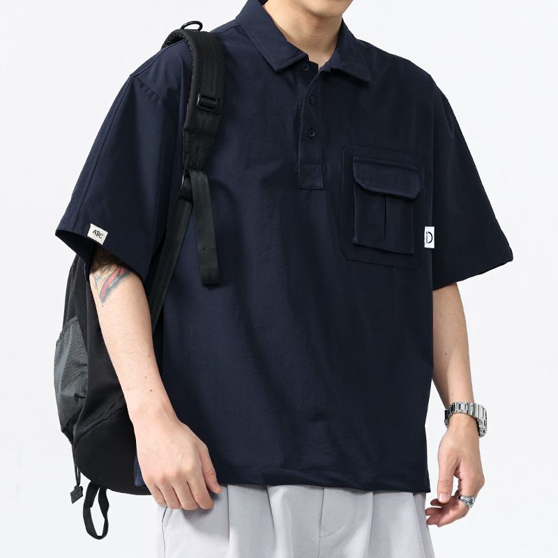 Retro Workwear Pullover Short Sleeved Polo Shirt Men's Outdoor Loose Casual Top_voghion.com