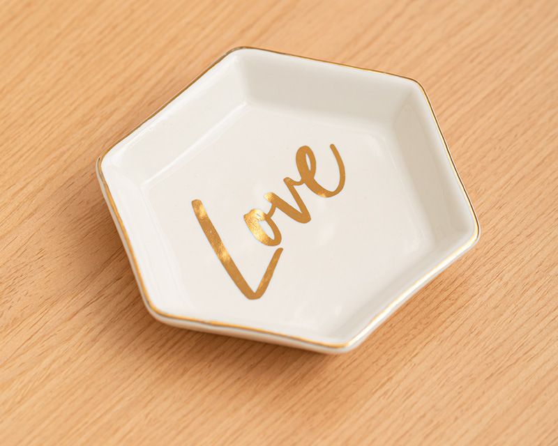 Home Decoration Hexagonal Ceramic Tray Fruit Tray Jewelry Tray Gold Edge Text Pattern Jewelry Storage_voghion.com