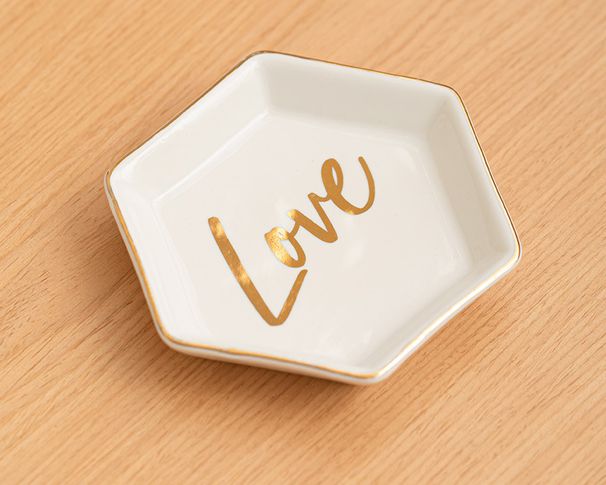 Home Decoration Hexagonal Ceramic Tray Fruit Tray Jewelry Tray Gold Edge Text Pattern Jewelry Storage_voghion.com